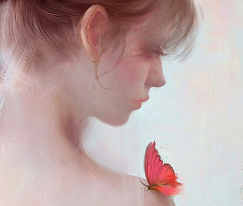 Red butterfly, profile, frumusete, art, gorgeous, fluture, girl, user 23385, superb, user23385, gigi, butterfly, fantasy, red, face HD wallpaper