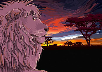 Sunset, lion, abstract, tree HD wallpaper
