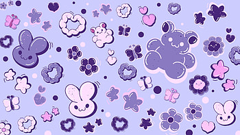 Purple / Violet, bear, bunny, butterfly, Stars, heart HD wallpaper