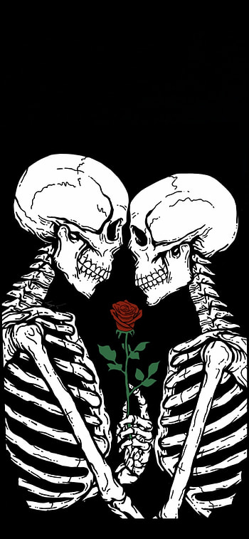 Until Dead Do Us Part, love, romance, skeleton, couple, death, drawing, rose HD phone wallpaper