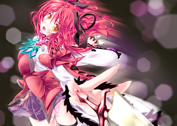 tales of graces, sword, dance, ribbon, orange eyes, girl, pink hair, spread arms, short twintails, anime, weapon, blush, cheria barnes, solo HD wallpaper