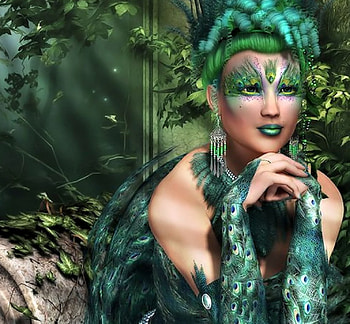 Peacock Lady, Woman, Peacock, pretty, Fantasy HD wallpaper
