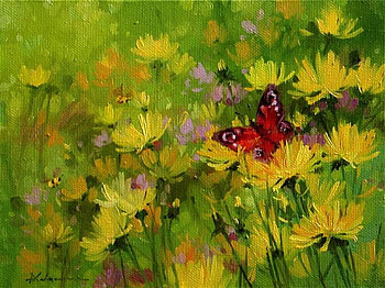 Savchenko. Summer., summer, painting, butterfly, art, flower, nature, savchenko HD wallpaper