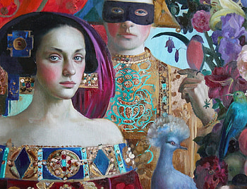 :), olga suvorova, pasari, woman, bird, art, man, girl, people, painting, pictura, flower, face HD wallpaper
