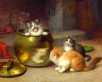 Kittens & Copper Pot, cats, cute, paintings, kittens, love four seasons, animals, draw and paint, lovely, pots HD wallpaper