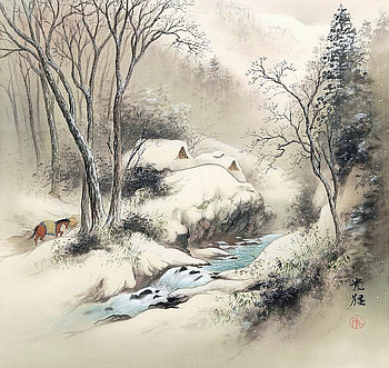 Koukei Kojima. Winter, a farmer ..., winter, painting, art, snow, nature, koukei kojima HD wallpaper
