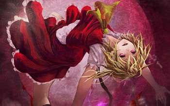 Touhou, Scarlet, Amazing, Magical, Manga, Pink Eyes, Medium Hair, Smile, Scary, Beautiful, Gorgeous, Emotional, Crazy, Flandre, Anime Girl, Red Eyes, Red, Lovely, Sinister, Awesome, Anime, Pretty, Dark, Blonde Hair, Sexy, Magic, Creepy, Blond Hair HD wallpaper
