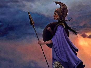 athena, shield, spear, goddess HD wallpaper