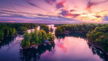 Thousand Islands, Ontario, canada, sunset, landscape, trees, colors, clouds, sky HD wallpaper