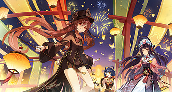 Hu Tao, Guoba (Genshin Impact), Xiangling (Genshin Impact), Yun Jin (Genshin Impact), Lantern Rite (Genshin Impact) HD wallpaper