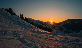 Landscape, Winter, Nature, Sunset, Mountains, Snow HD wallpaper