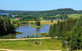 Lakes in Latvia, summer, lakes, trees, fields, Latvia HD wallpaper