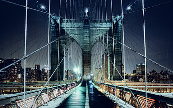 fantastic brooklyn bridge walkway, night, cables, lights, bridge, walkway HD wallpaper