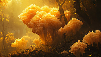 Golden Glow: Lion's Mane Mushroom in, lion's mane mushroom, mushroom, forest, nature, sunlight HD wallpaper