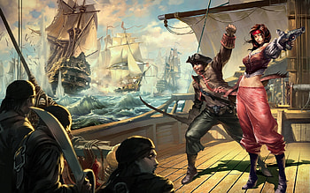 Pirates, gun, ship, ocean HD wallpaper