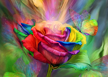 Rainbow rose, trandafir, rainbow, art, rose, flower, carol cavalaris HD wallpaper