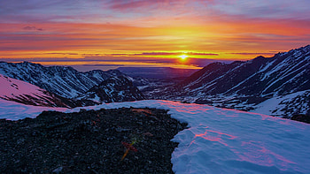 Mountain sunset from Chugach State Park in Alaska, clouds, colors, landscape, sky, mountains, usa HD wallpaper