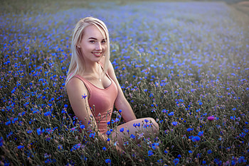 Girl Smiling Lavender Filed , girls, model, smiling HD wallpaper