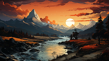 Majestic Sunset River Landscape, river, artistic, landscape HD wallpaper