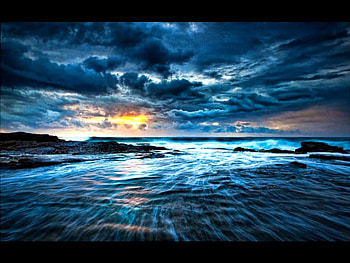 Water streaming, dawn, skies, clouds, sky, water HD wallpaper