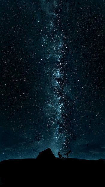 Night, Dark, Silhouette, Starry Sky, Telescope HD phone wallpaper