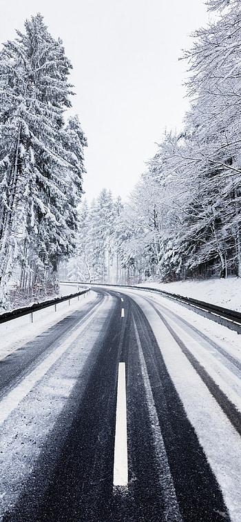 Snowy road, Winter HD phone wallpaper