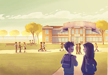 Boy And Girl Going To School Illustration, school, illustration, artist, artwork, digital-art, behance HD wallpaper