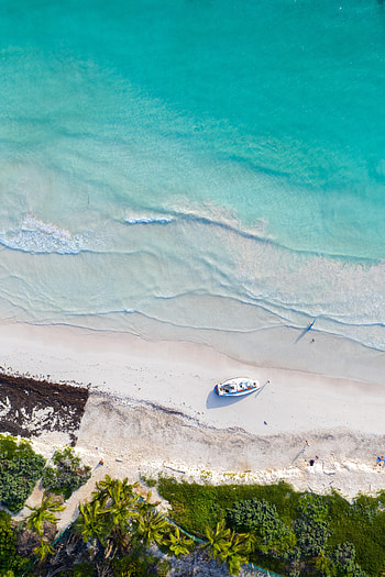 Nature, Trees, Sea, Beach, View From Above, Boat HD phone wallpaper