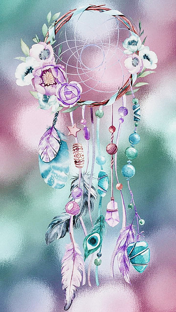 flower, pink, feather, blue, colorful, artistic, dreamcatcher HD phone wallpaper