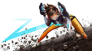 Overwatch Tracer, Dynamic character design, Eye-catching backgrounds, Fast-paced combat HD wallpaper