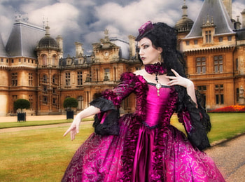 Lady, pink, beautiful, nature, castle, dress, woman, tree HD wallpaper