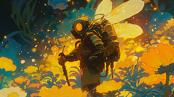 Enchanting Fantasy Beekeeper, fantasy, beekeeper, bees, flower, exploration HD wallpaper