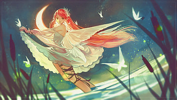 Haruno Sakura, blue, girl, orange, summer, anime, butterfly, moon, green, luna, naruto, tagme, luminos, water, manga HD wallpaper