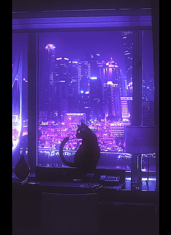 Vaporwave, amazing, calm, synth, pretty, japan, cat, purple, chilly HD phone wallpaper