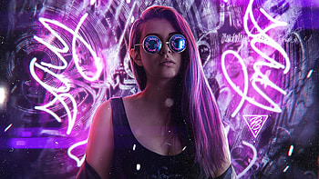 Pavel Blonde Girl Neon Light, girls, model, neon, artstation, glasses HD wallpaper