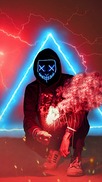 Neon mask, red, art, smoke HD phone wallpaper