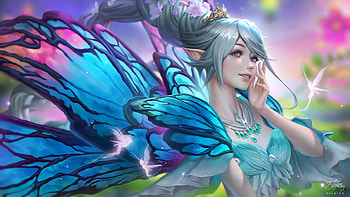 Titania, wings, blue, frumusete, zolaida, fairy, fantasy, lisa buijteweg, luminos, queen HD wallpaper