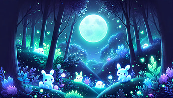 Enchanted Moonlit Forest - Cute Aesthetic, cute aesthetic, bunny, moonlight, forest, fantasy HD wallpaper
