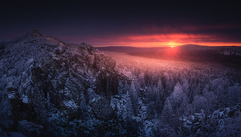 One More Sunset In The Ural Mountains , snow, sunset, mountains, nature HD wallpaper
