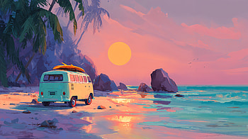 Summer Vibes Beach Sunset, beach, sunset, summer vibes, van, ocean HD wallpaper