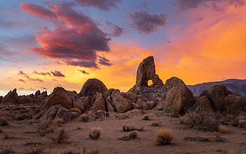 Sunrise at Alabama Hills, California, sky, rocks, landscape, clouds, colors, usa HD wallpaper