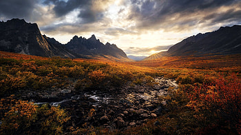 Elysian Fields - Tombstone Territorial Park, canada, hills, yukon, clouds, autumn, colors, sky HD wallpaper