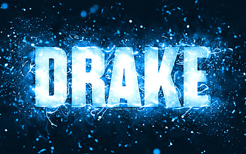 Happy Birtay Drake, , blue neon lights, Drake name, creative, Drake Happy Birtay, Drake Birtay, popular american male names, with Drake name, Drake HD wallpaper