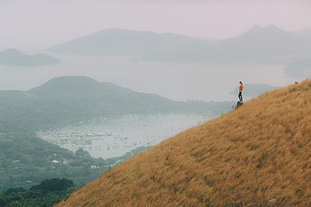 Nature, Fog, Overview, Review, Girl, Hill, Bay HD wallpaper