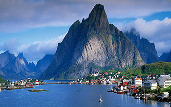 City, Nature, Houses, Sky, Mountains, Clouds, Rocks, Coast, Port HD wallpaper