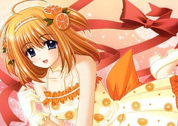 Orange, orange hair, cute, long hair, dress, nice, fruit, happy, female, sexy, sweet, smile, ribbon, hot, girl, anime girl, anime, pretty, gown, lovely HD wallpaper