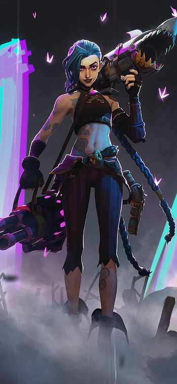 League of Legends, Jinx with weapons HD phone wallpaper