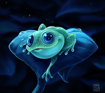 Frog, broasca, amanda anderson, blue, fantasy, cute HD wallpaper
