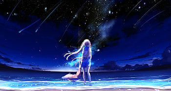 Animegirl Night Sea Stars Fantasy, anime-girl, anime, artist, artwork, digital-art, fantasy, deviantart HD wallpaper