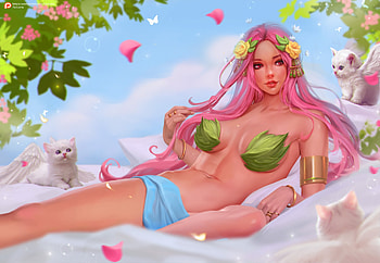 Pastel Beauty, dog, pastel, art, , girl, beach, woman, digital, pretty, fantasy HD wallpaper